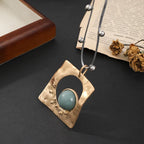 Gold Geometric Pendant Necklace with Silver Beaded Double Chain