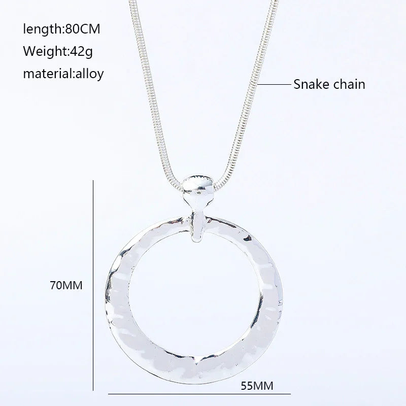 Long pendent Necklace Women silve Circle Pendant Punk Necklace Collar - CIVIBUY