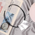 Geometric Matte Silver Leather Necklace - CIVIBUY