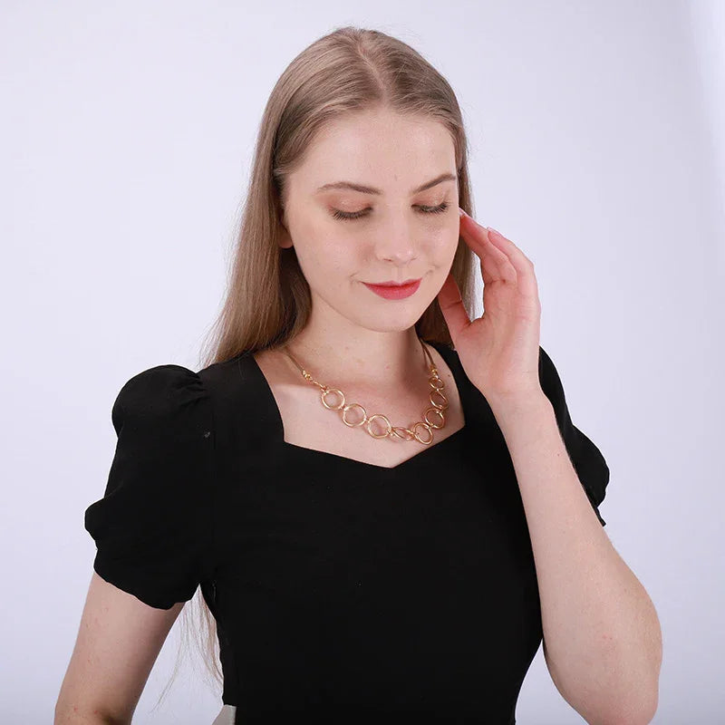 14K Gold Plated Oval Circle Elegant Delicate Neck Jewelry Lightweight for Women Girls Ladies - CIVIBUY