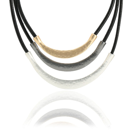 silver Beaded Leather Multi-Strand Bib Collar Necklace Everyday Silver & Leather Necklace - CIVIBUY