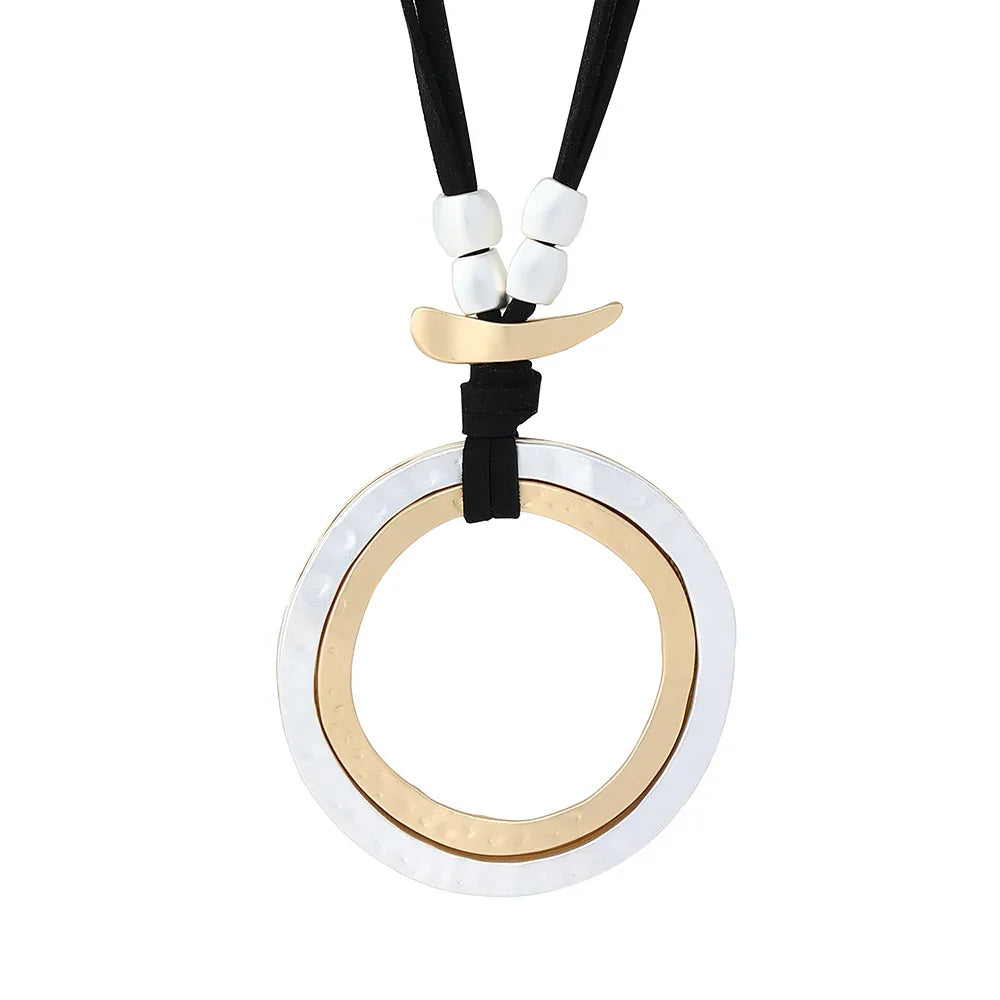 long necklace women boho geometric necklace metal multicolor circles long pendant - CIVIBUY