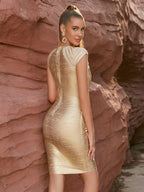 Absolute Queen Gold Metallic Bandage Midi Dress - CIVIBUY