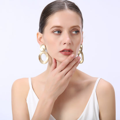Matte Gold Silver Geometric Harmmered Clip On Earrings for Women - CIVIBUY