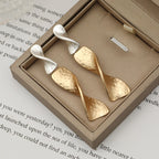 Long Textured Yellow Brass Modern Cutout Dagger Dangle and Drop Earrings - CIVIBUY