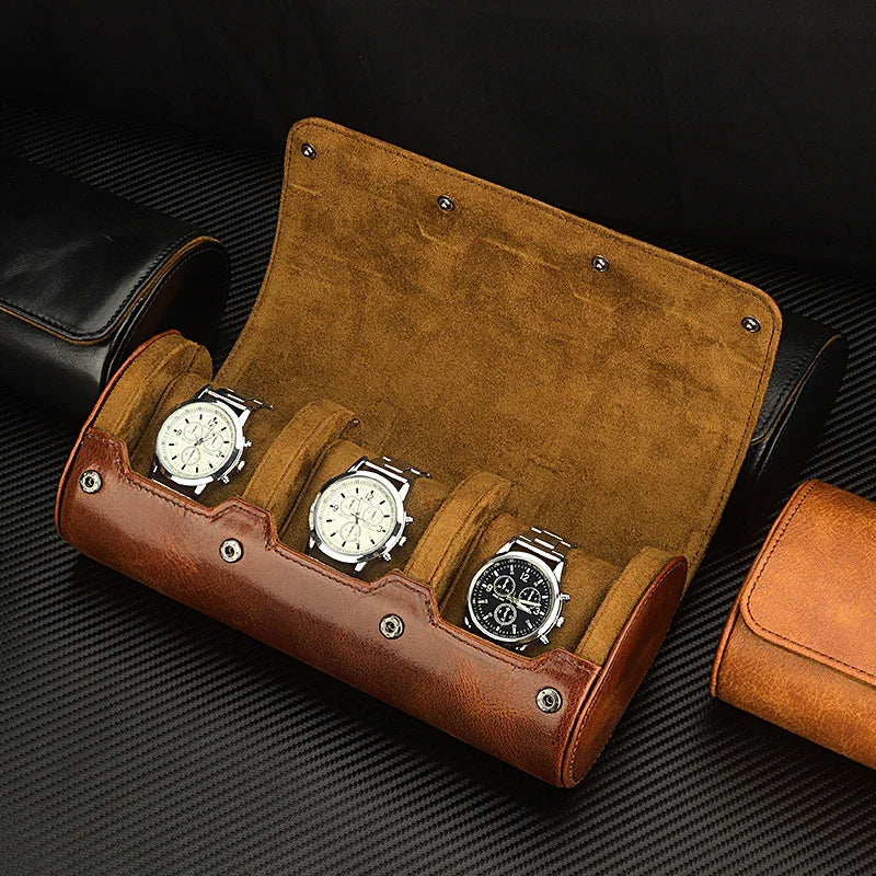 watch box organizer for mens watch case travel roll Portable 3 Watch Display Storage with Velvet Sections to Holder Large Watch - CIVIBUY