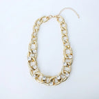 Gold Chunky Hammered Link Chain Sparkly Necklace - CIVIBUY