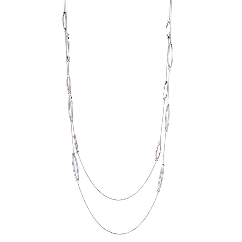 Oval Ring & Chain Simple Asymmetrical Long Necklace, Silver - CIVIBUY