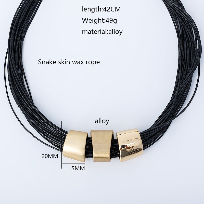 Gold Bead Wax Strand Triple Necklace Choker Jewelry - CIVIBUY