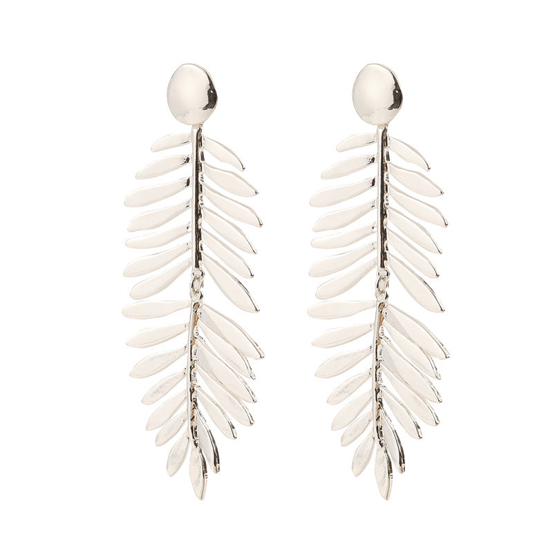 Large Silver Statement Earrings Silver Fern Earrings for Women - CIVIBUY