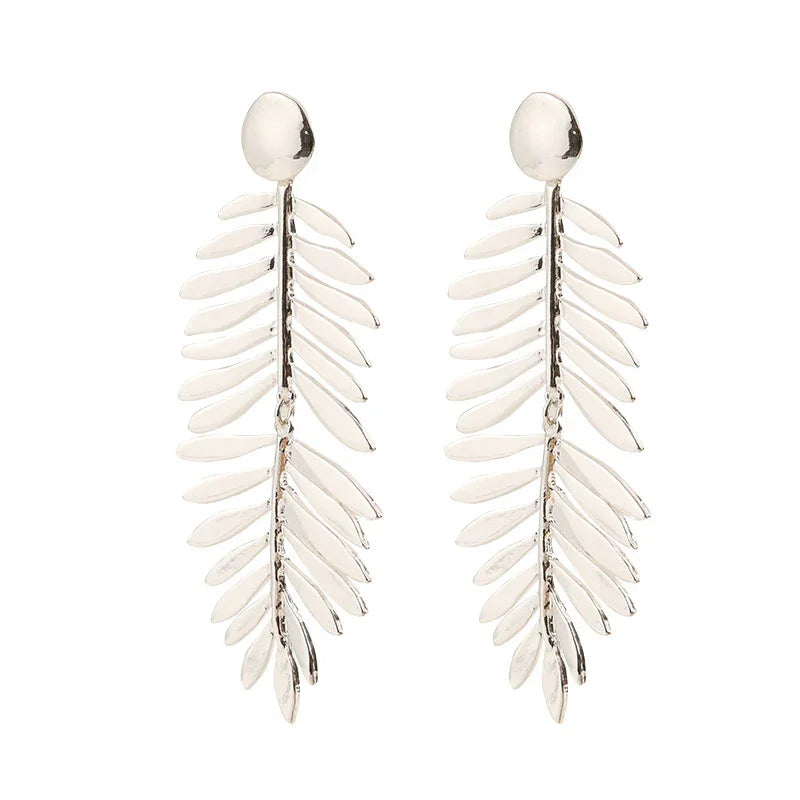 Large Silver Statement Earrings Silver Fern Earrings for Women - CIVIBUY