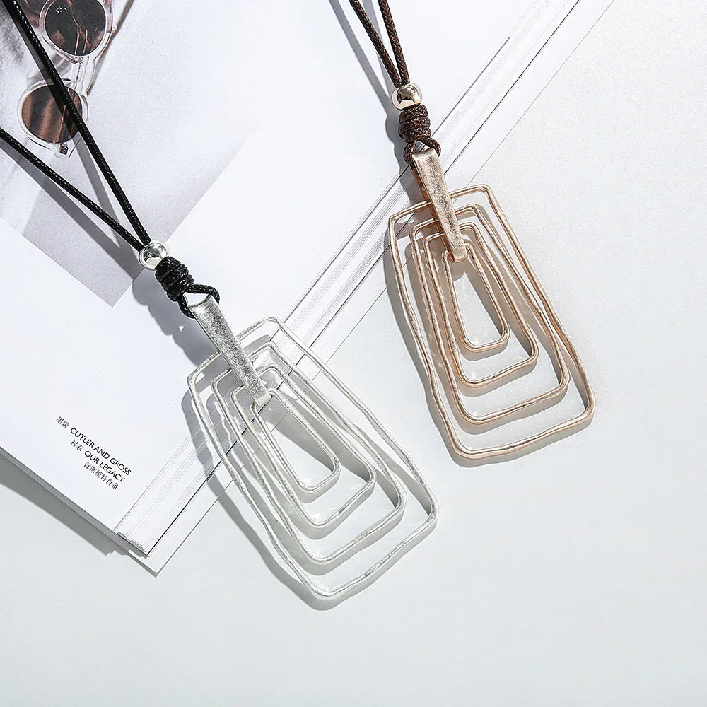 Necklaces for women Large geometric square silver necklace pendant 21inch - CIVIBUY