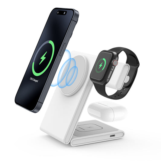 Wireless Charger Magnetic Foldable 3 in 1 Charging Station for iPhone 15/14/13/12/Pro/Plus/Pro Max, 5W Portable Charger for Apple Watch - CIVIBUY