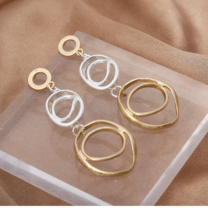 Women's Fashion Geometric Circle Long Pendant Earrings - Simple Designer Earrings with Exaggerated Style - CIVIBUY