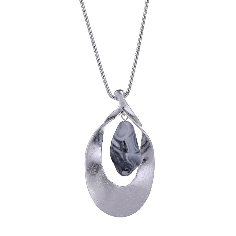 Geometric Pendant Necklace long silver Pendant Necklace - CIVIBUY