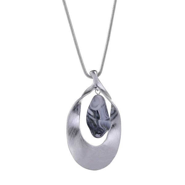 Lange 32-inch Double Circle Link ketting Rhodium op Sterling Zilver