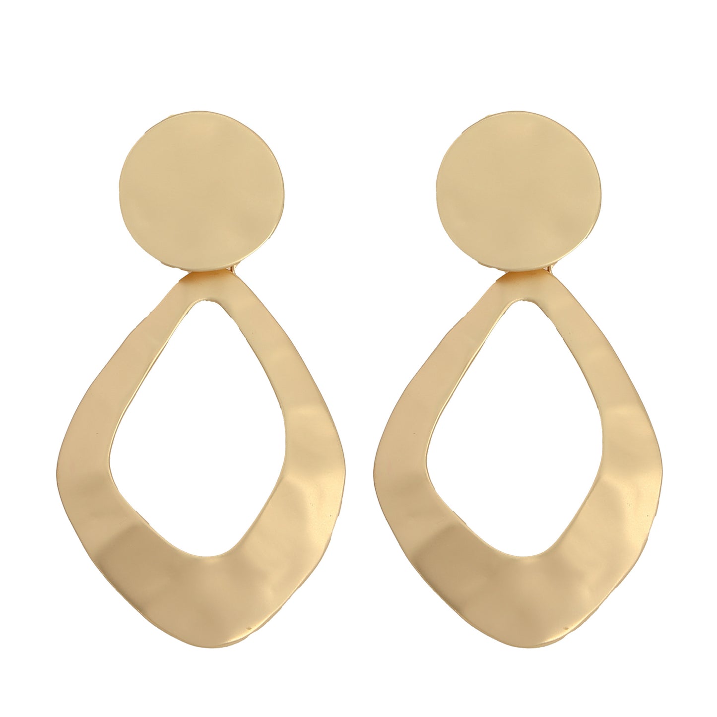 Trendy clip on 3 1/4" large matte gold or silver hammered wide cutout odd shaped earrings - CIVIBUY