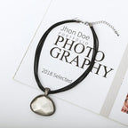 Pewter Tone Pendant Necklace Leather Cord Rhinestone - CIVIBUY