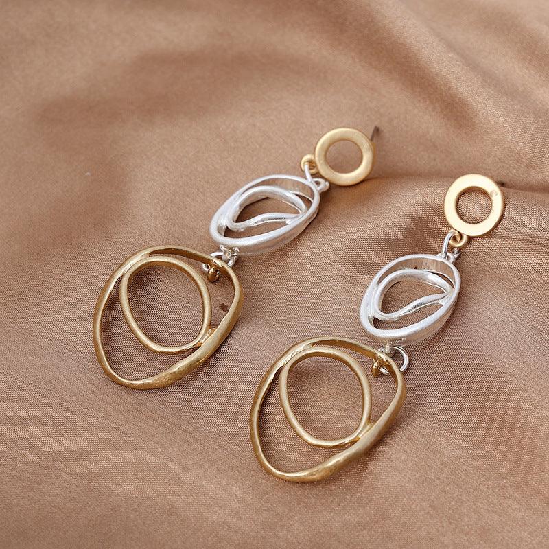 Women's Fashion Geometric Circle Long Pendant Earrings - Simple Designer Earrings with Exaggerated Style - CIVIBUY