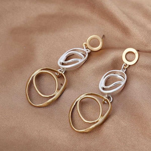 Women's Fashion Geometric Circle Long Pendant Earrings - Simple Designer Earrings with Exaggerated Style