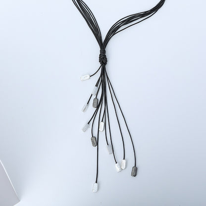 Long necklace leather featuring whip-shape leather tassels necklace - CIVIBUY
