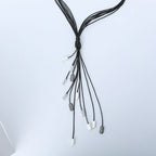 Long necklace leather featuring whip-shape leather tassels necklace - CIVIBUY