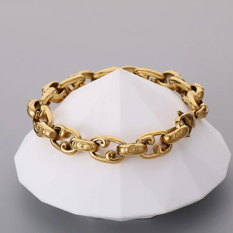 Classic Stainless Steel Chain Link Bracelet baroque carving Bracelets Men's Bracelets - CIVIBUY