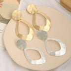 Trendy clip on 3 1/4" large matte gold or silver hammered wide cutout odd shaped earrings - CIVIBUY