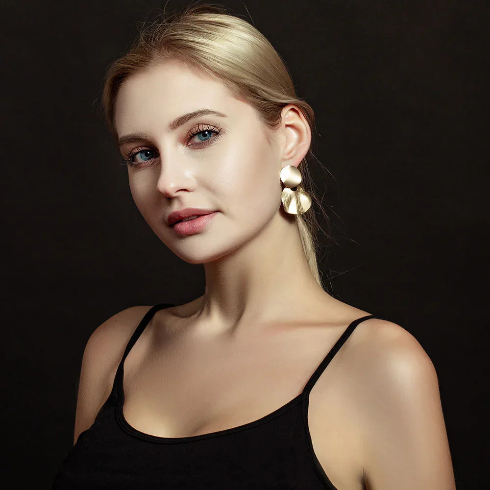 Matte Gold Dangle Earrings for Women Big Drop Earrings - CIVIBUY