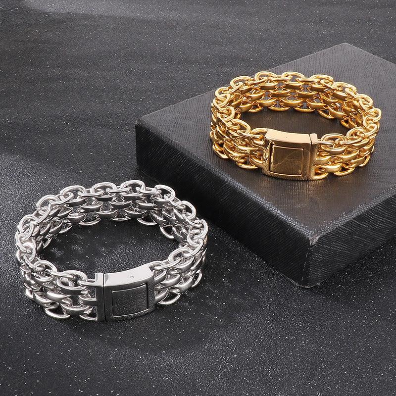 Heavy Motorcycle Double Chain Fashional Retro Strong Man Bracelet Gift 9ST-L - CIVIBUY