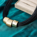 Gold Bead Wax Strand Triple Necklace Choker Jewelry - CIVIBUY