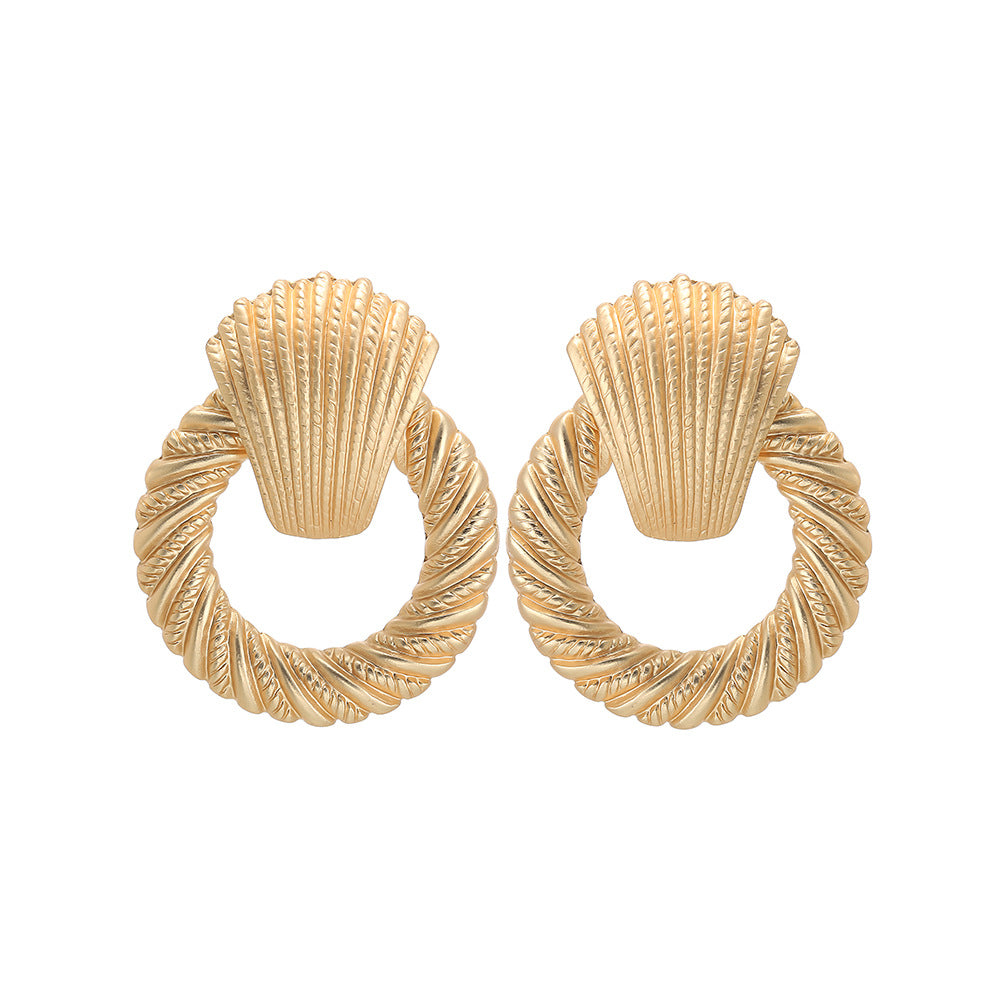 Vintage Textured Gold Plated Door Knocker Post Earrings - CIVIBUY