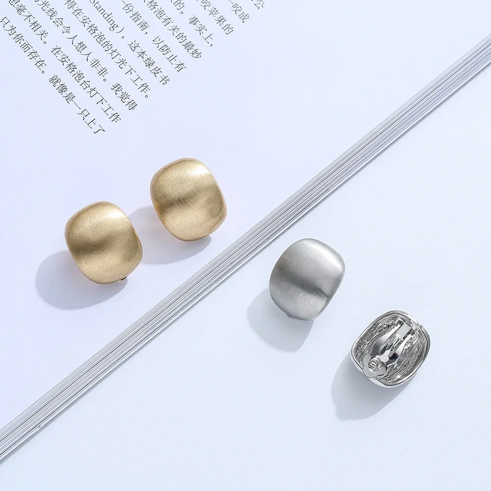 Polished Geometric Square Oval Clip Ons Earrings Gold Earrings for Women - CIVIBUY