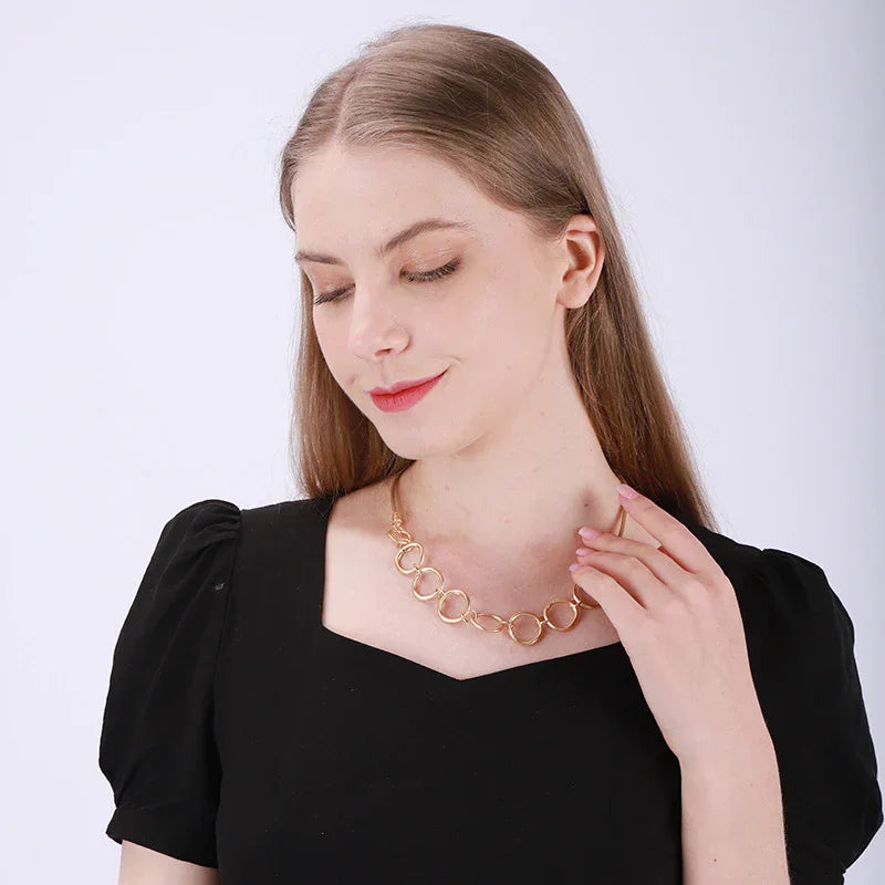 14K Gold Plated Oval Circle Elegant Delicate Neck Jewelry Lightweight for Women Girls Ladies - CIVIBUY