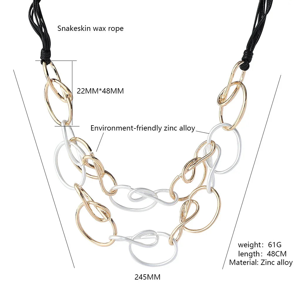 Vintage Daisy Fuentes Gold Silver & Black Tone Oval Hoops Chain 18" Necklace - CIVIBUY