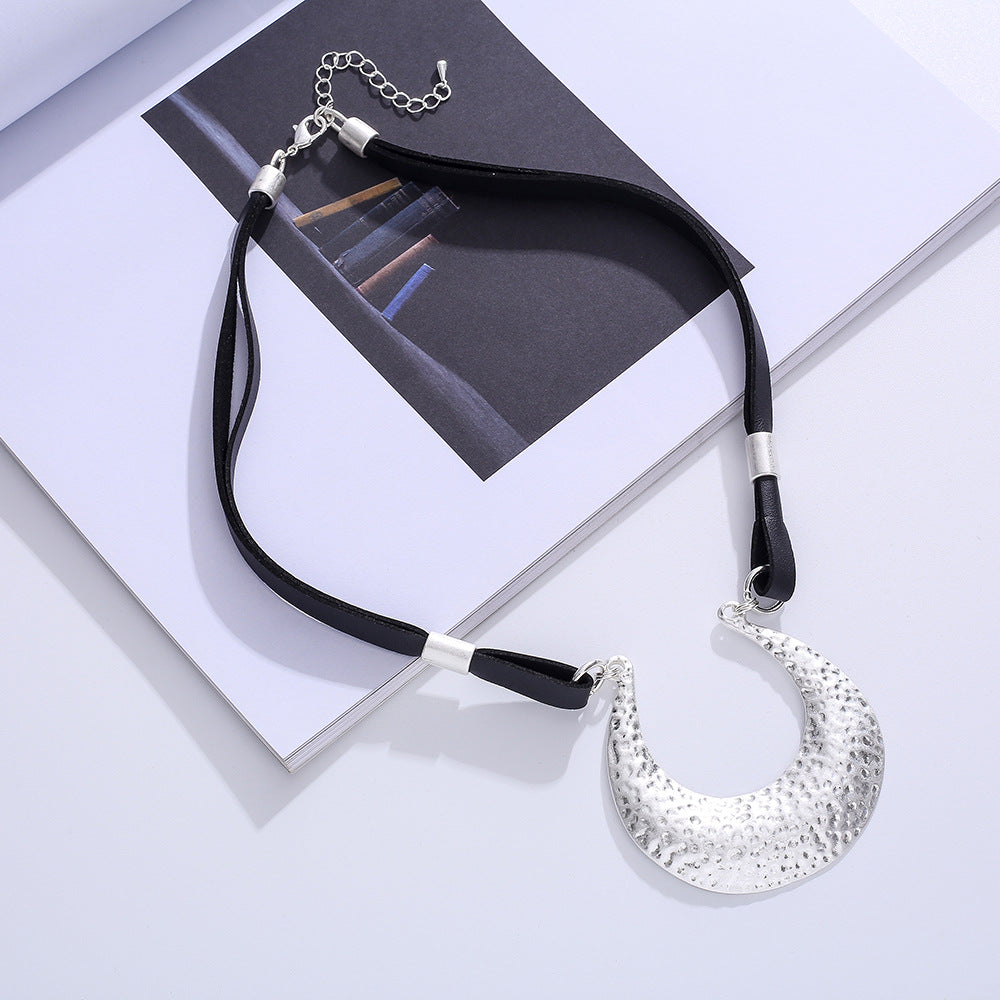 long necklace Leather choker moon Necklace for Women - CIVIBUY