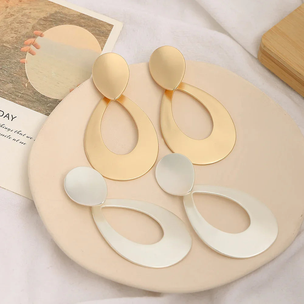 Gold Geometric Harmmered Clip On Earrings for Women Long Tear Drop Clip - CIVIBUY