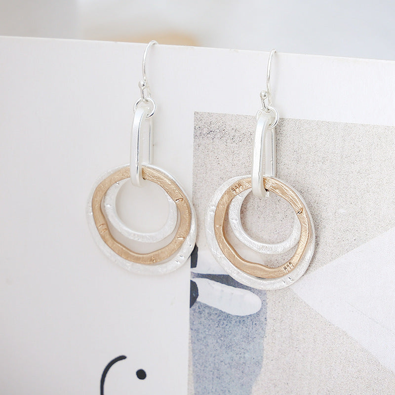 Hammered Circle Earrings, Dainty Earrings, Everyday Two Tone Jewelry - CIVIBUY