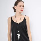 Rhodium plated sterling silver necklace with cascade of matt and shiny leaves - CIVIBUY