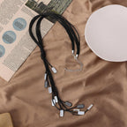 Long necklace leather featuring whip-shape leather tassels necklace - CIVIBUY