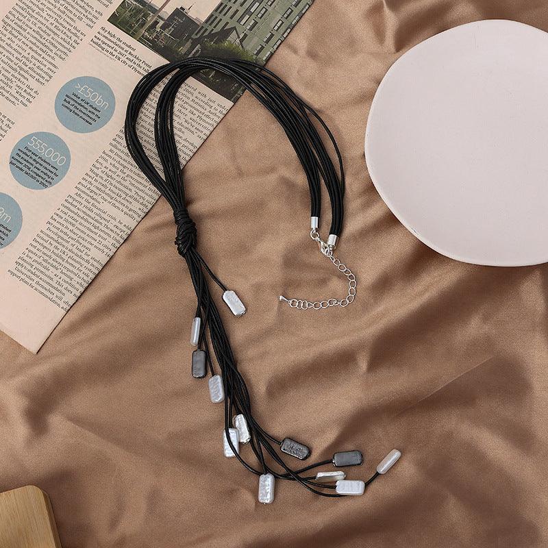 Long necklace leather featuring whip-shape leather tassels necklace - CIVIBUY