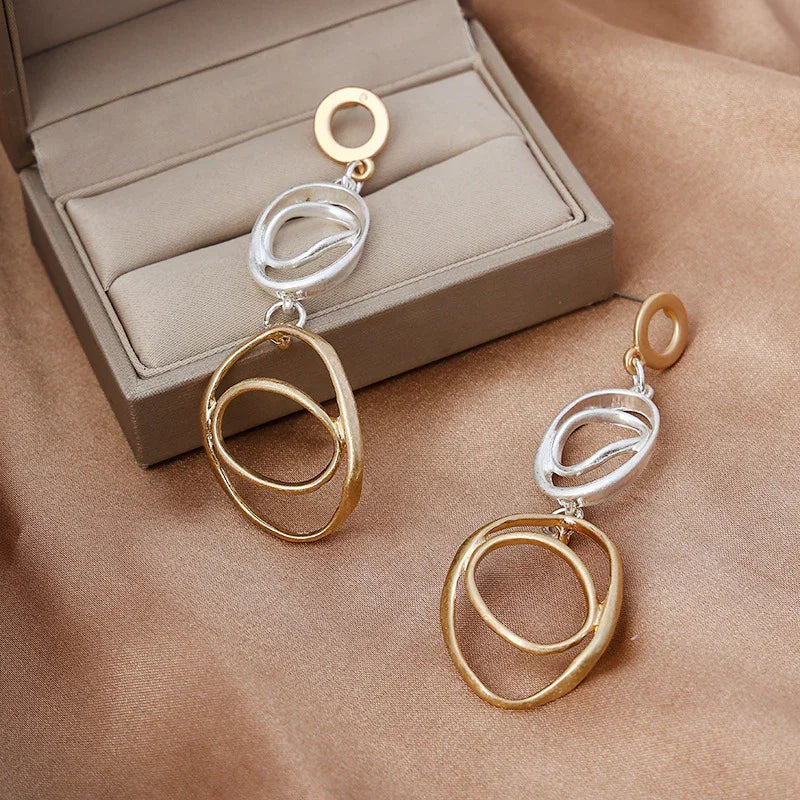 Women's Fashion Geometric Circle Long Pendant Earrings - Simple Designer Earrings with Exaggerated Style - CIVIBUY