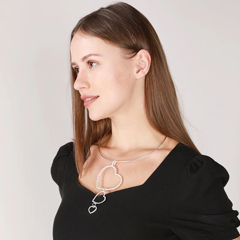 Silver Color Hollow Out Hearts Pendant Necklace for Women Neck Chain Chokers Sweater Collares Jewelry Accessories - CIVIBUY