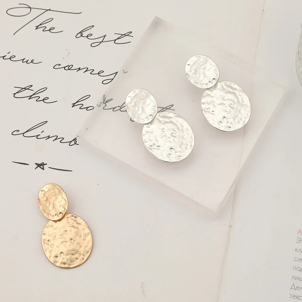 Double Disk Textured Earrings - CIVIBUY