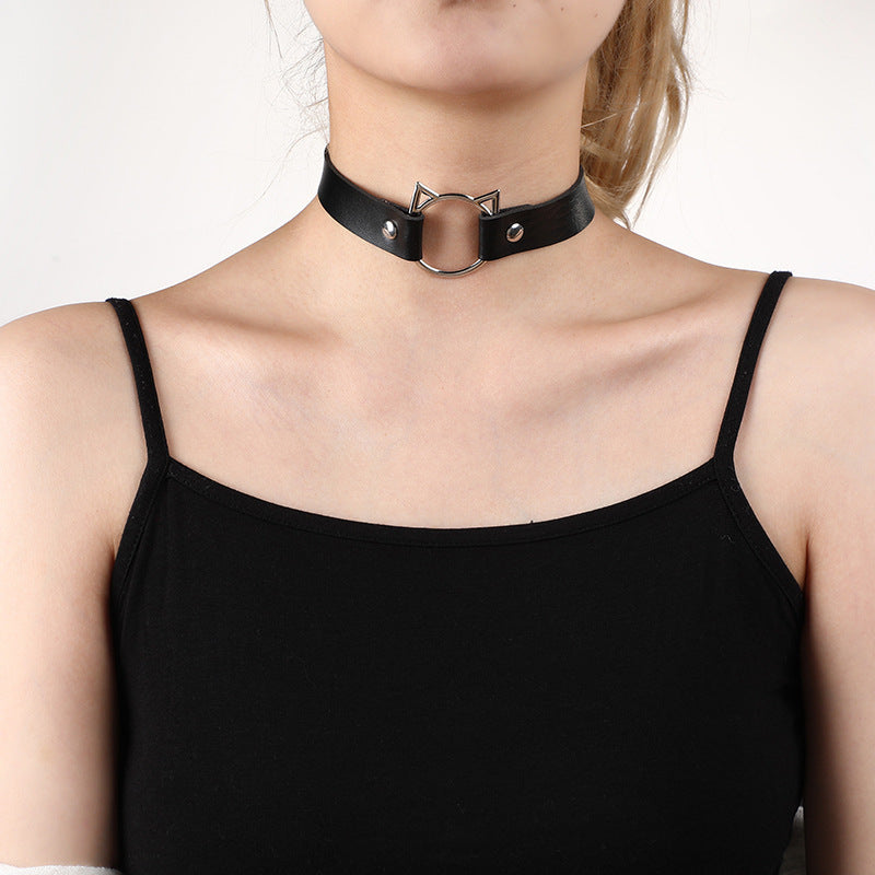 PU Leather Gothic Punk Choker Necklace with Cat Shape Necklace【4Pack】 - CIVIBUY