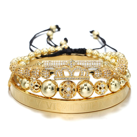 Sparkly Crown Women Bracelet Stainless Steel Bangle Beads Bracelets set