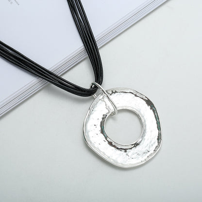 Vintage 17" Necklace Sterling Silver 925 Black Leather With silver Circle - CIVIBUY