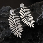 Large Silver Statement Earrings Silver Fern Earrings for Women - CIVIBUY