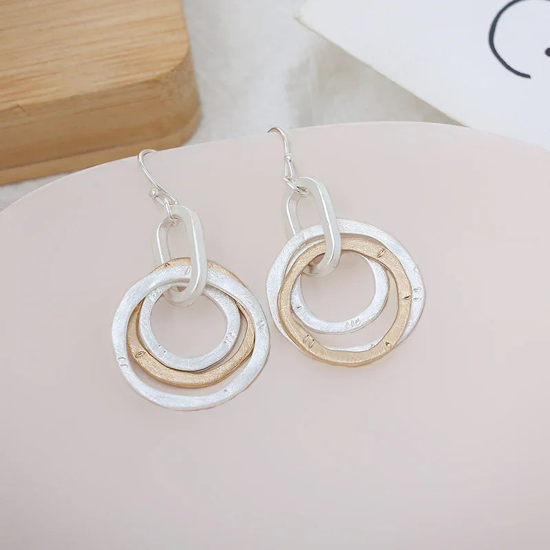 Hammered Circle Earrings, Dainty Earrings, Everyday Two Tone Jewelry - CIVIBUY