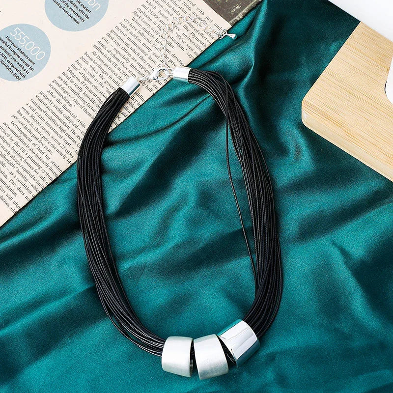 Gold Bead Wax Strand Triple Necklace Choker Jewelry - CIVIBUY